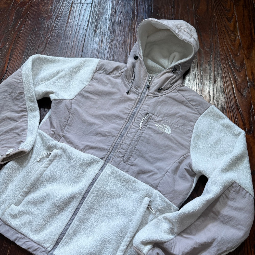 The North Face Denali Fleece Jacket Womens M Cream Taupe Hooded Full Zip